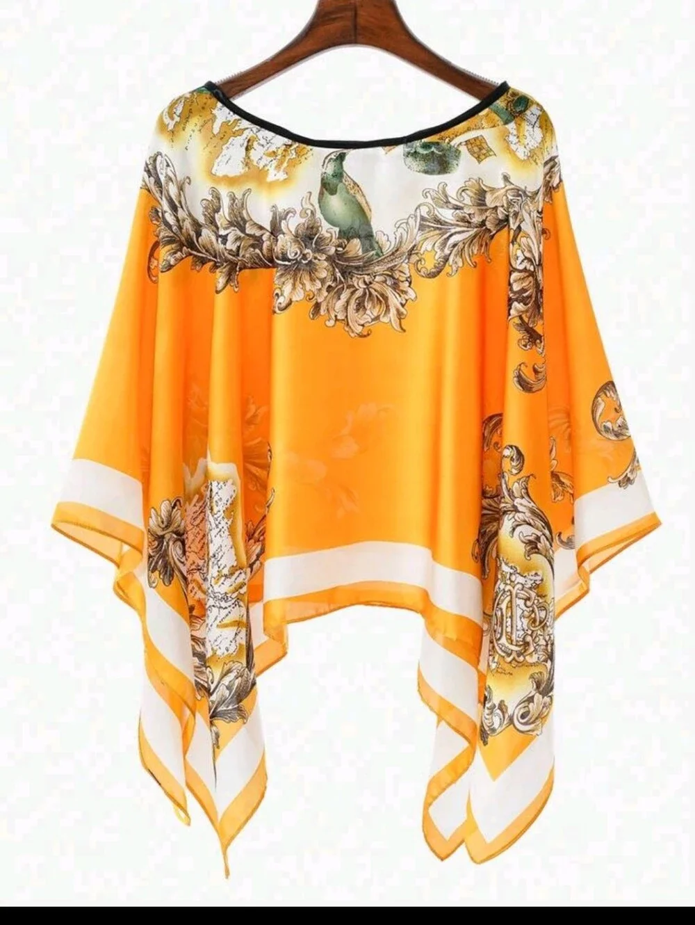 BRAND NEW ** Vibrant Orange Baroque Print Silk-Like Shawl